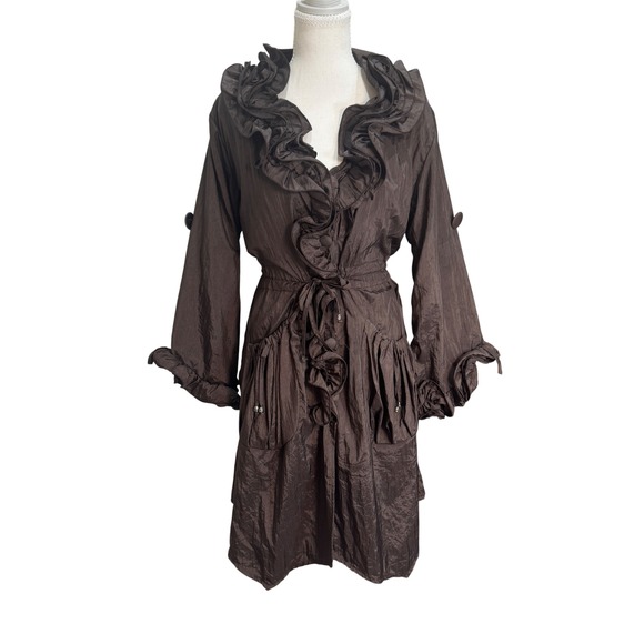 Pretty Angel Jackets & Blazers - Pretty Angel Coat Women's Large Brown Silk Blend Ruffled Victorian Romantic